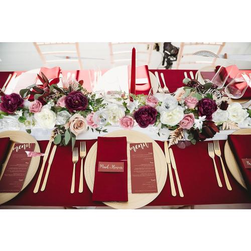 Color White Burgundy and Pink  2Pack Artificial Peony Flower Garland - Silk Peony Garland with Pink White Flowers for Wedding Party Table Decoration,6ft/Strand(White&Burgundy&Pink)