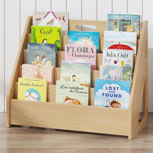 Front-Facing Montessori Bookshelf,5 Tier Book Display Shelf for Toddler,Kids Storage Magazine Rack,Solid Wood Bookcase Organizer,Perfect for Playroom,Bedroom,Study Living Room,Nursery,Classroom