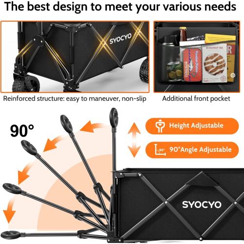 Wagon Carts Foldable 420LBS Weight Capacity Collapsible Wagon with Big All-Terrain Wheels, Heavy Duty Beach Wagons Cart with Cup Holders for Camping, Garden, Sports, Grocery pcs