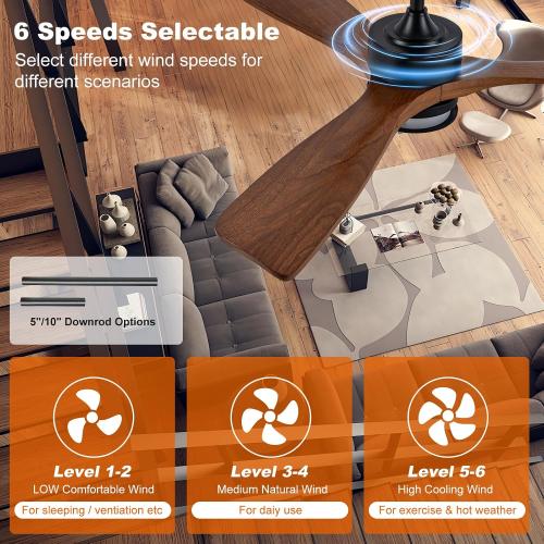 Size 52” Color Brown Outdoor Ceiling Fan with Light, 3 Walnut Solid Wood Blade, Remote Control, 3CCT Dimmable LED, Timer, 6-Speed Reversible Motor All-Weather Use for Living Room or Patio