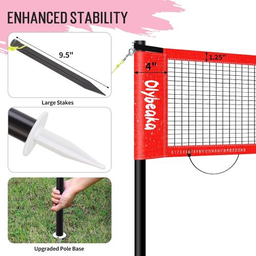 RED AND BLACK 20ft Outdoor Volleyball & Badminton Combo Net Set for Backyard Beach with Adjustable Poles, Durable Anti-Sag Net, PU Volleyball, 2 Aluminum Rackets