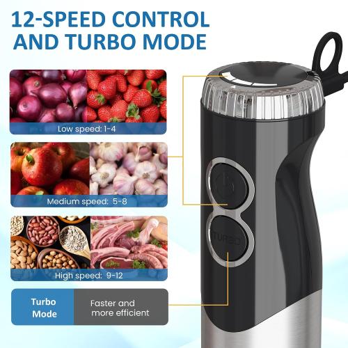 1000W Professional Hand Blender, 12-Speed Heavy Duty Immersion Blender with 10 Attachments, 20OZ Food Chopper, Stainless Steel Whisk, Milk Frother for Commercial Use