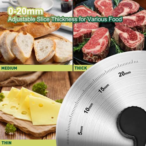 CUSIMAX Electric Meat Slicer for Home,Two 7.5''Stainless Steel Blades,1-20mm Adjustable Thickness,Easy to Cut Various Foods,Removable Food Carriage for Easy Cleaning