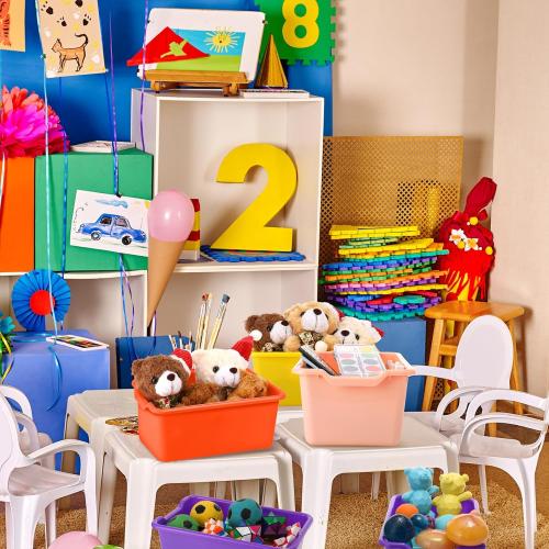 Dandat 36 Pcs Plastic Cubby Bins Book Bins for Classroom Bulk Classroom Organizer Toy Storage Baskets Stackable Storage Containers for Home Office School Library Nursery Playroom(Bright Color)