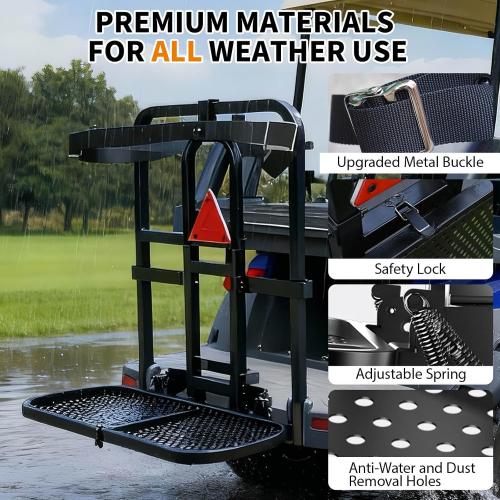 Foldable Golf Cart Bag Holder for EZGO/Club Car/Yamaha, Fits 8 Max & 24 Rear Safety Grab Bars, Triple-Point Stabilized, Stainless Steel Buckles, No-Drill Preinstalled Golf Cart Rear Seat Bag Holder