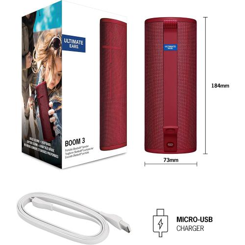 Ultimate Ears Boom 3 Wireless Bluetooth Speaker, Bold Sound   Deep Bass, Bluetooth, Magic Button, Waterproof, 15 Hours Battery, Range of 150 ft, Sunset Red