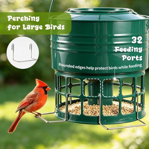 KOL Wild Bird Feeder, 8-10LBS Large Capacity Outdoor Hanging Feeder with 32 Access Holes, Locking Top Helps Reduce Squirrel Stealing, Easy to Clean, Attracts Cardinals Finches (Jasper)