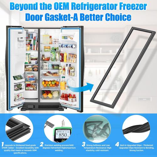 Upgraded 63.50x14.57 241510204 241510208 Refrigerator Freezer Door Gasket Replacement Compatible with Frigidaire, Kenmore and Electrolux Freezer Seal 4996726 241510204 241510206 7241510204 Black