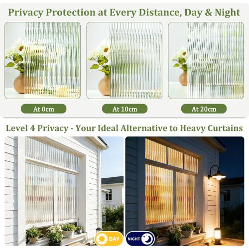 Beautyhero Reeded Glass Window Film, 3D Fluted Glass Window Privacy Film with Tools Kit, Non-Adhesive Static Cling Decorative Coverings for Home Bathroom Shower Door, Cabinet & Rental, 23.6 x 78.7''