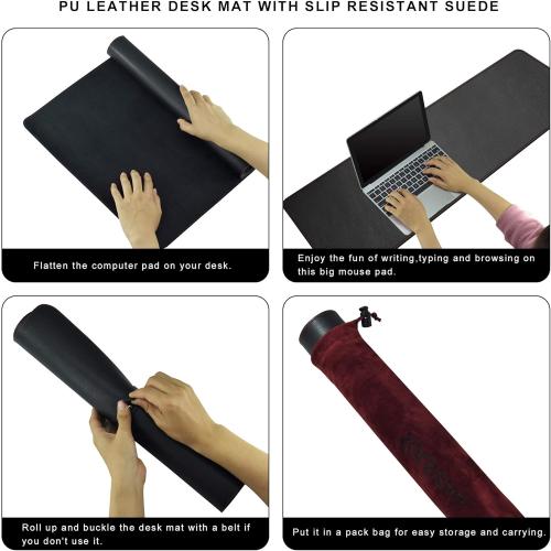 ZORESYN Large Desk Pad (39.4 x 23.6) - Waterproof PU Leather Desk Mat with Non-Slip Base, Office Desk Protector for Keyboard, Mouse, and Writing, Durable Stitched Edges (Black)