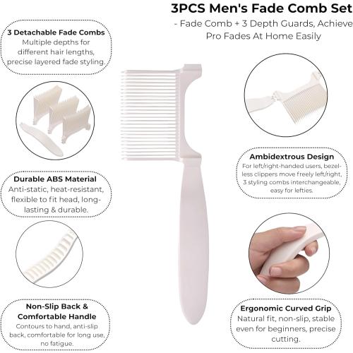 3PCS Hair Combs, Fade Comb and Styling Combs for Hair Cutting, Hair Combs for Home Hair Styling and Grooming (White)
