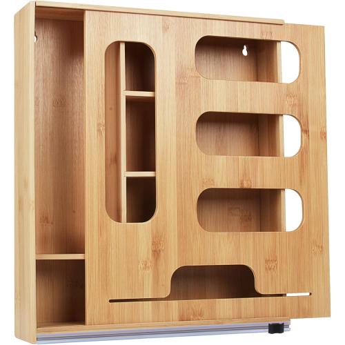 Bag Storage Organizer,Ziplock Bag Organizer for Kitchen, 5 in 1 Bamboo Foil and Plastic Wrap Organizer for Kitchen Drawer, Suitable for Gallon, Quart, Sandwich, Snack Bag and Snack Variety Size Bag