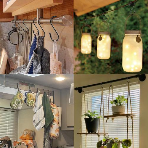 Heavy Duty Metal S-Hooks for Hanging, 3 Inch 10 Pack Vinyl Coated S Hooks for Hanging Plants, Kitchen Utensils, Bags, Jeans, Pots (Black)