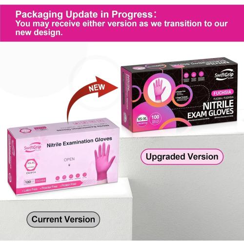 Powder-Free Nitrile Gloves, 3-mil, Disposable Nitrile Gloves, Latex-Free, Powder-Free - Pink/Fuchsia