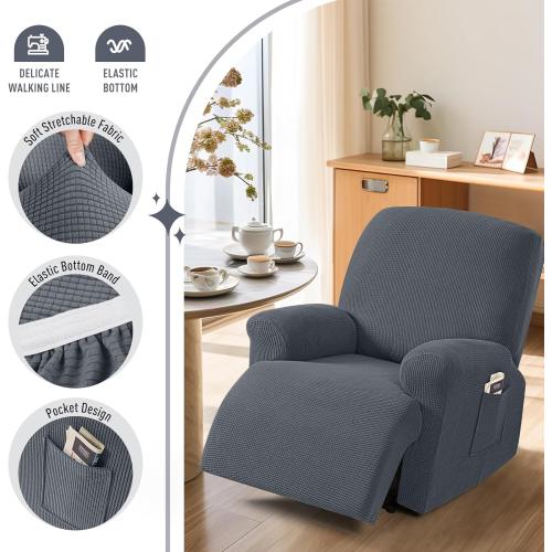 Recliner Cover  Recliner Stretch Sofa Slipcover, Recliner Cover 1 Seat, Couch Protector Soft, Furniture Protector Covers with Elastic,Chair Covers Jacquard Pattern (Grey)