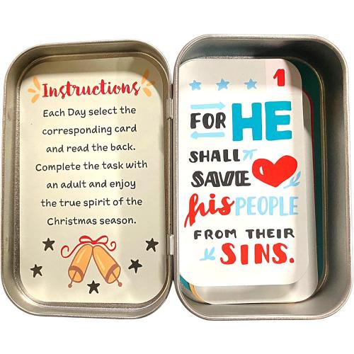 Needzo Religious Advent Calendar 2025 Activity Card Set, 25 Daily Bible Verses and Activities, Countdown to Christmas Sunday School Lessons for Children (Pack of 1)