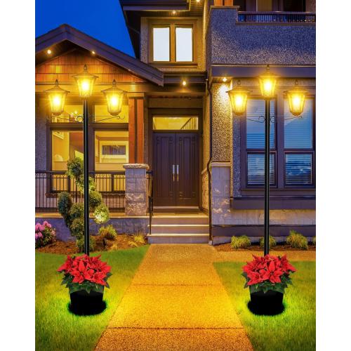 3-Head Solar Lamp Post Light, 77 Metal Outdoor Lamp Post, 200 Lumens Waterproof Solar Outdoor Lights for Garden Driveway Backyard Porch Lawn
