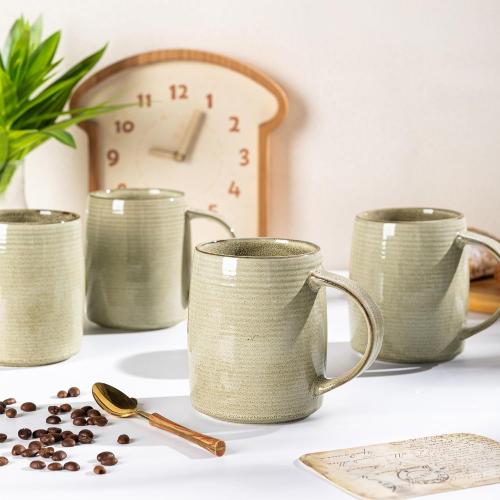 GBHOME Large Coffee Mugs Set of 6, 18oz Handmade Ceramic Coffee Mugs Set with Gradient color for Latte/Tea/Beer/Hot Cocoa, Dishwasher & Microwave Safe, Khaki