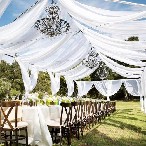 6 WHITE Panels Wedding Ceiling Drapes 5ftx30ft Ceiling Drapes Chiffon Fabric Arch Draping Sheer Curtains Soft Drapery Draping Wedding Ceiling Decorations for Party Ceremony Stage Swag