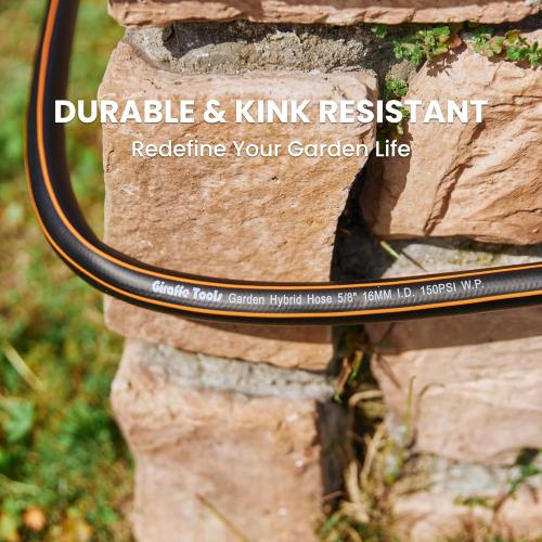 Giraffe Tools Garden Hose 10ft x 5/8'', Short Water Hose Heavy Duty, Lightweight, Flexible Hybrid Hose with Swivel Handle, Male to Female Fittings