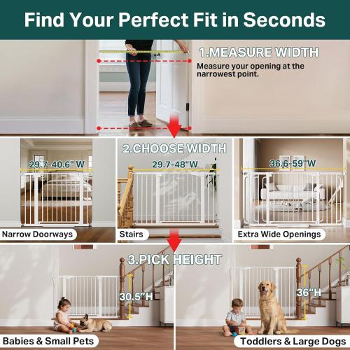 Cumbor 29.7-48 Baby Gate for Stairs, Mom's Choice Awards Winner-Dog Gates for Doorways, Auto Close Safety Pet Gate for Dogs Indoor, Easy Install Pressure Mounted Child Gate with Walk Thru Door, White
