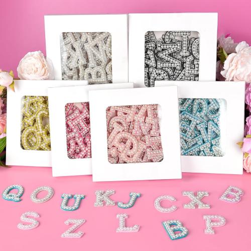 ASTARON 52 Pcs Self Adhesive Letter Patches Pearl Rhinestone Letter Stickers, Glitter Rhinestone Letters A-Z Embroidered Applique Patches Alphabet Cloth Patch for Clothes, Bags, Hat, Phone Case, DIY