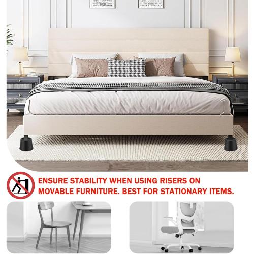 ANNKUT Bed Risers 4 Inch Heavy Duty, Round Furniture Risers for Bed Desk Table Sofa Couch，Bed Lifts Risers, Support up to 3300 Lbs(4 Pack Black)