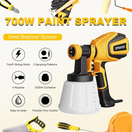 VONFORN Paint Sprayer, 700W Spray Paint Gun with 4 Nozzles & 3 Patterns