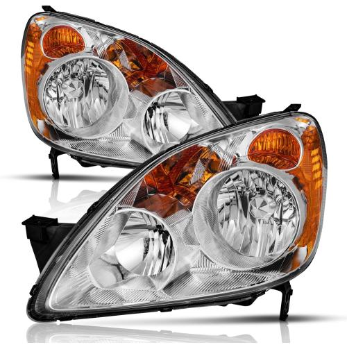for 2005-2006 Honda CR-V 4-Door Sport Utility Headlights for 2005 2006 Honda CRV Pair Headlamp Chrome Housing Amber Reflector Left Right Side