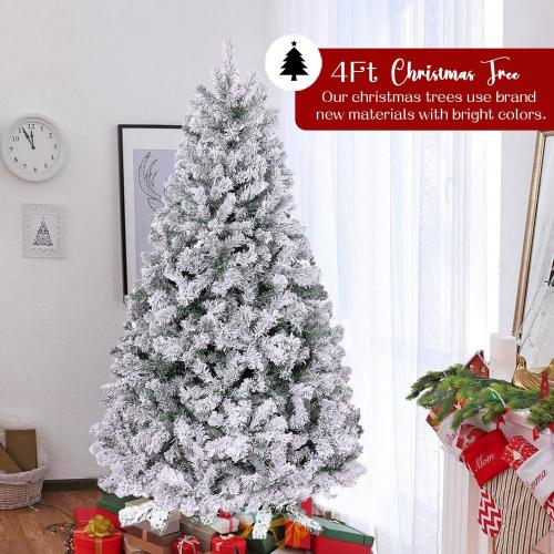 9ft Flocked Artificial Christmas Tree, Arbol de Navidad with 450 Branch Tips, Fake Christmas Tree, Premium Spruce Xmas Tree with Fold-Able Metal Base Stand