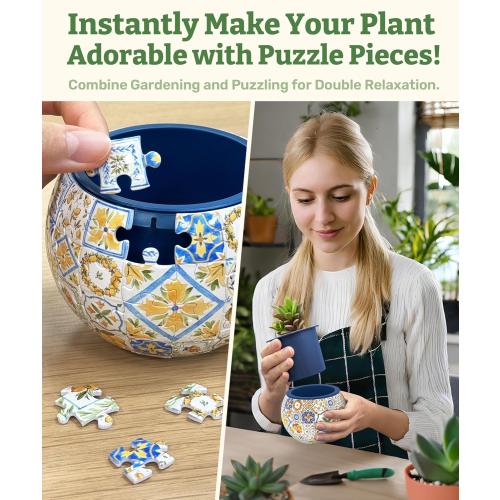 PieceRelax Puzzle Planter and Flower Decoration Building Set - Singing Birds and Flowers with Lotus (3D Puzzle Planter with Flower Building Decoration Set) [K1104 KZ1027]