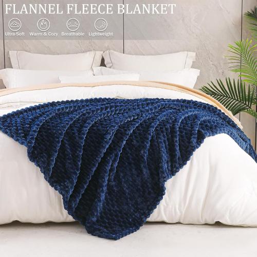 Exclusivo Mezcla Extra Large Fleece Throw Blanket for Couch, 50x70 Inches Stylish Jacquard Soft Throw Blanket, Fuzzy Cozy Lightweight for All Season, Navy Blue