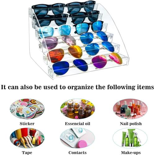Sunglasses Organizer Clear Eyeglasses Display Case Sticker Display Tray For Glasses Tabletop Holder Stand (6 layer)