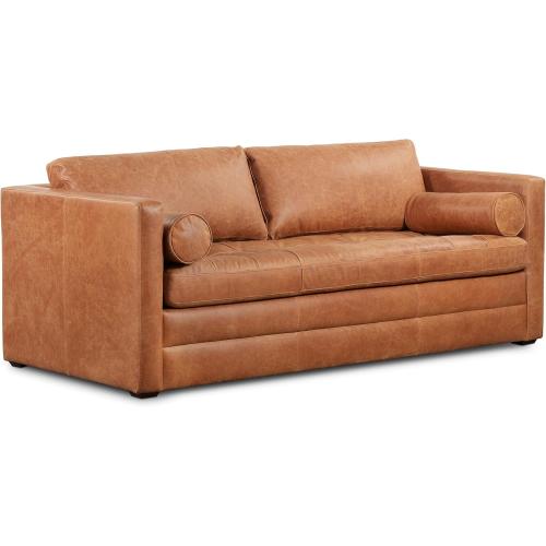 POLY & BARK Napa 82 Leather Pull‑Out Sleeper Sofa – Full‑Grain Italian Leather Upholstery,Tri‑Layer Mattress & Storage Console –Sophisticated Multi‑Functional Sofa Bed for Living Rooms & Guest Spaces