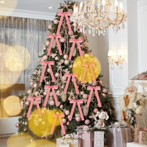 Dusty Pink 24 Pcs Velvet Bows Christmas Tree Ornaments Valentines Day Bows Decoration for Garland Home Coquette Wedding Decor (5 x 7 Inch，Width of 1)