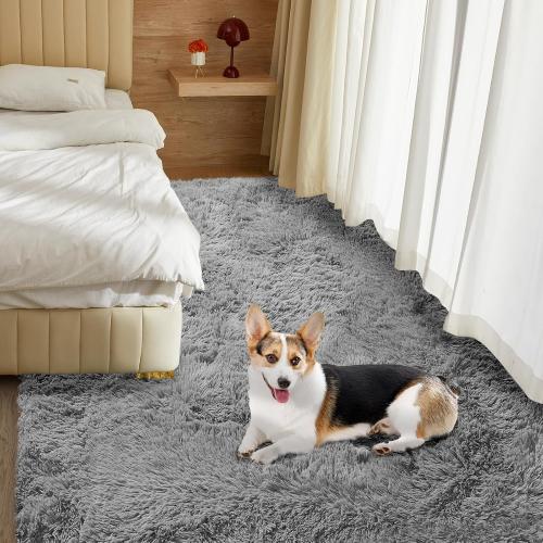 Grey Ultra Soft Rug for Living Room, Fluffy Shag Area Rug for Bedroom, Modern Shaggy Carpets Fuzzy Rug for Teens Dorm Nursery Home Decor Aesthetic, Upgrade Anti-Skid Durable, Grey