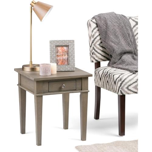 SIMPLIHOME Carlton SOLID WOOD 18 inch Wide Square Transitional End Side Table in Farmhouse Grey for the Living Room and Bedroom
