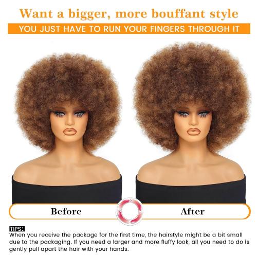 Afro Wig 14Inch Afro Wigs for Black Women 70s Mixed Brown Afro Kinky Curly Wig Bouncy Huge Fluffy Puff Wigs Synthetic Hair for Cosplay Daily and Party (Mixed Brown)