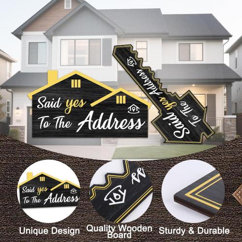 JarThenaAMCS 2 Pcs Extra Large Real Estate Sold Sign Double Sided Social Media Photo Props Wood House and Key Shaped Decor for New Homeowners Closing Gift Agent Supplies (Black, White)
