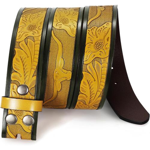 XZQTIVE Western Leather Belt Strap for Men Women Cowboy Cowgirl Black Genuine Leather Belt without Buckle Removeble for Jeans