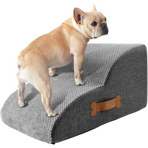 Cat/Dog Ramp Stair Stable, 2/3 Step Small Dog Stair Safe Sponge Filling Pet Ladder Ramp, Nonslip Bottom for Cat Puppy Pet,Stairs for High Beds and Couch,Indoor Steps(2 Step)