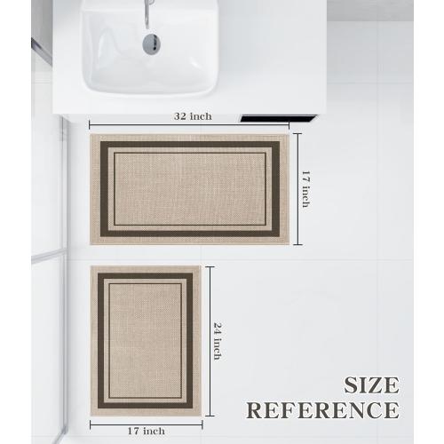 chakme Bathroom Rug Sets 2 Piece, Ultra Thin Bath Mat Quick Dry Bath Mat Set, Absorbent Bath Mat for Bathroom Non Slip Machine Washable, (Light Beige, 17x24 17x32)