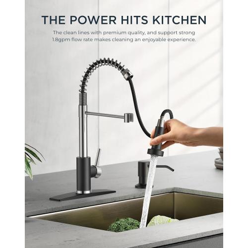 FORIOUS Kitchen Faucets with Pull Down Sprayer, Stainless Steel Commercial Single Handle Classic Spring Pull Out Sink Faucet for Farmhouse Camper Laundry Utility Room, Black Chrome