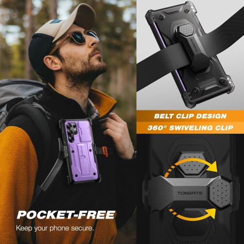 TONGATE for Samsung Galaxy S25 Ultra Case, [with Privacy Screen Protector & Slide Camera Cover] [2 Front Frames] Full-Body Heavy Duty S25 Ultra Case with Stand & Belt Clip Holster, Purple Privacy