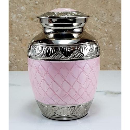 eSplanade Metal Cremation Urn Memorial Jar Pot Container | Medium Size Urn for Funeral Ashes Burial | Engraved Metal Urn | Pink - 6 Inches