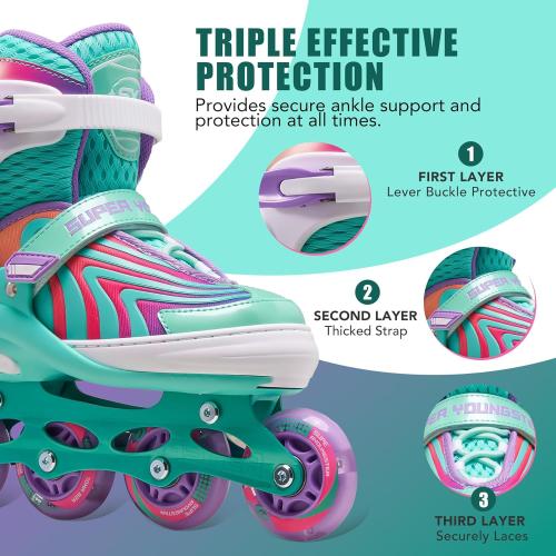 Girls Inline Skates for Boys Kids Ages 4-12, Adjustable Light Up Roller Skates for Youth Teens Ages 8-12, Beginner Blades for Women Adults