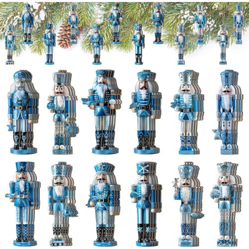 Beach Nutcracker Christmas Ornaments 5.11 Inch Blue Ocean Coastal Winner Wooden Ornaments with Rope Animals Nutcracker Christmas Decorations for Xmas Tree Home Wreath Party Decor