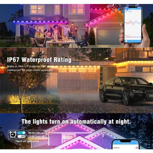 Bluetooth Permanent Outdoor RGB Intelligent Colorful Eaves led Lights,App and Remote Control,DIY Scene Modes,Waterproof,for Christmas,House Decorations,100ft. (EU)