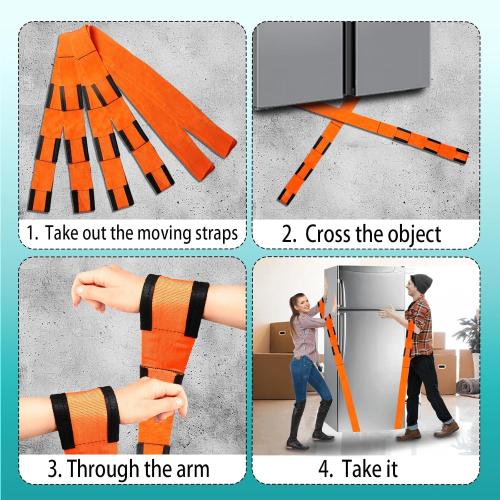 Moving Straps Upgrade Width, 2-Person Lifting and Moving System with Cotton Gloves, Lifting Wrist Straps for Moving Appliances, Furniture, Support up to 800lbs