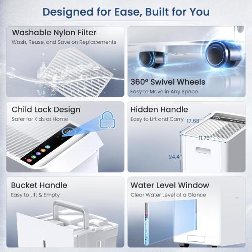 Dehumidifier for Basement, 6000 Sq Ft Energy Star Most Efficient 2025 | Max 140 Pint/Day for Home and Large Rooms with Drain Hose, Auto Defrost, Smart Humidity Control, Auto Restart